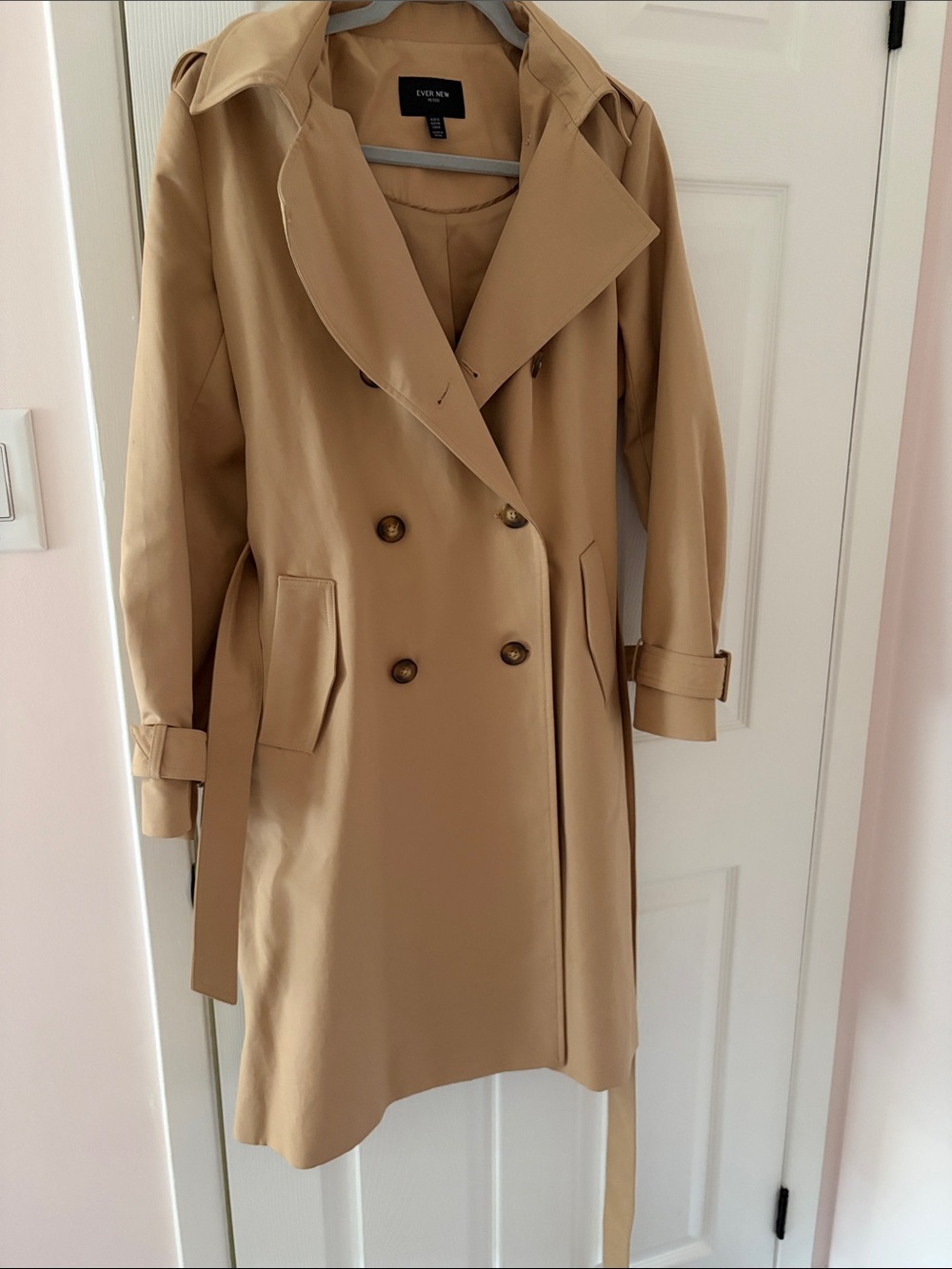 Ever New - Camel Tan Double-Breasted Trench Coat 8 PETITE